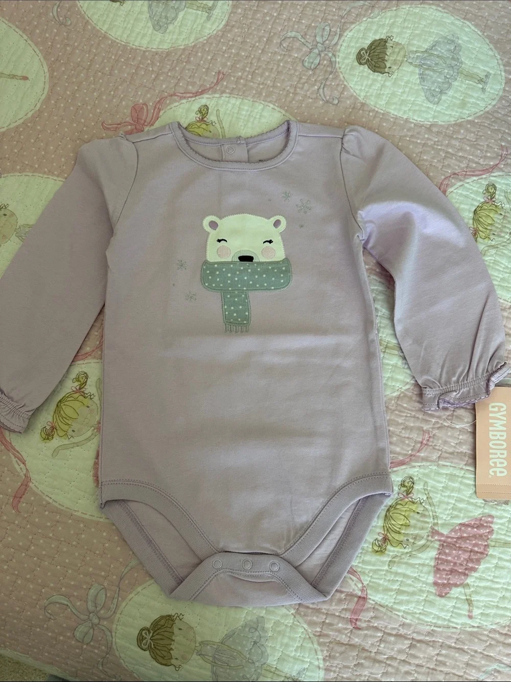 Gymboree Lavender Bear Scarf Long-Sleeve Bodysuit